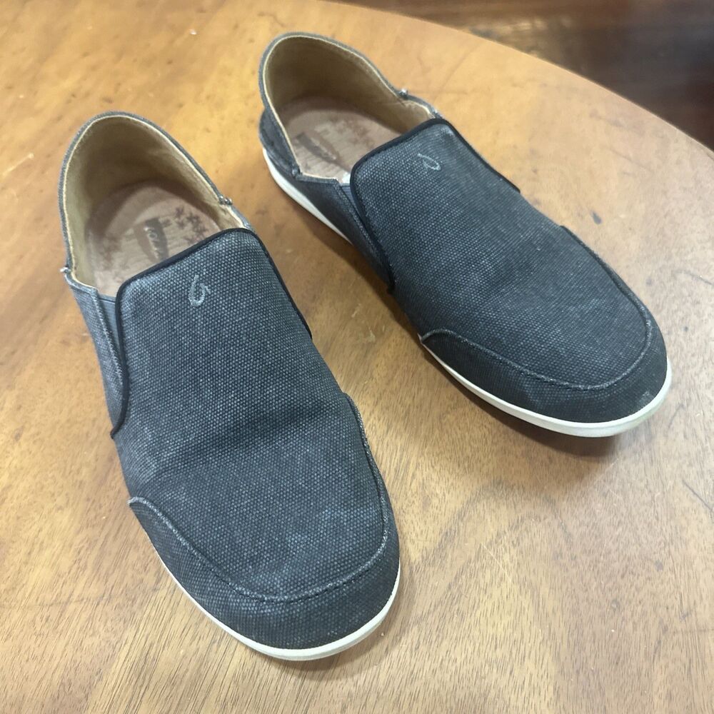 Olukai Walalua Canvas Men’s W9 Blac Slip-On Comfort Walking Casual Loafers Shoes